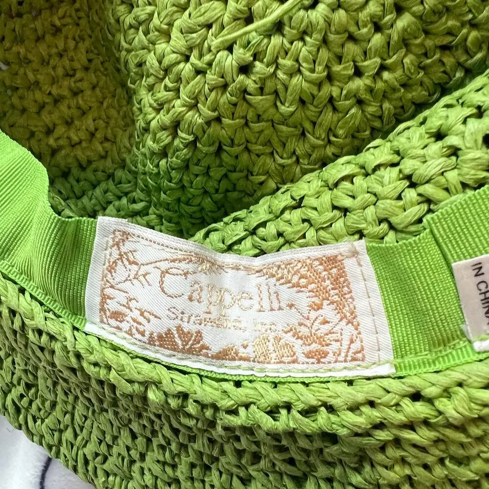 Cappelli Straworld Vibrant Green Hand-Knitted Raffia Sun Hat Cottagecore Beach